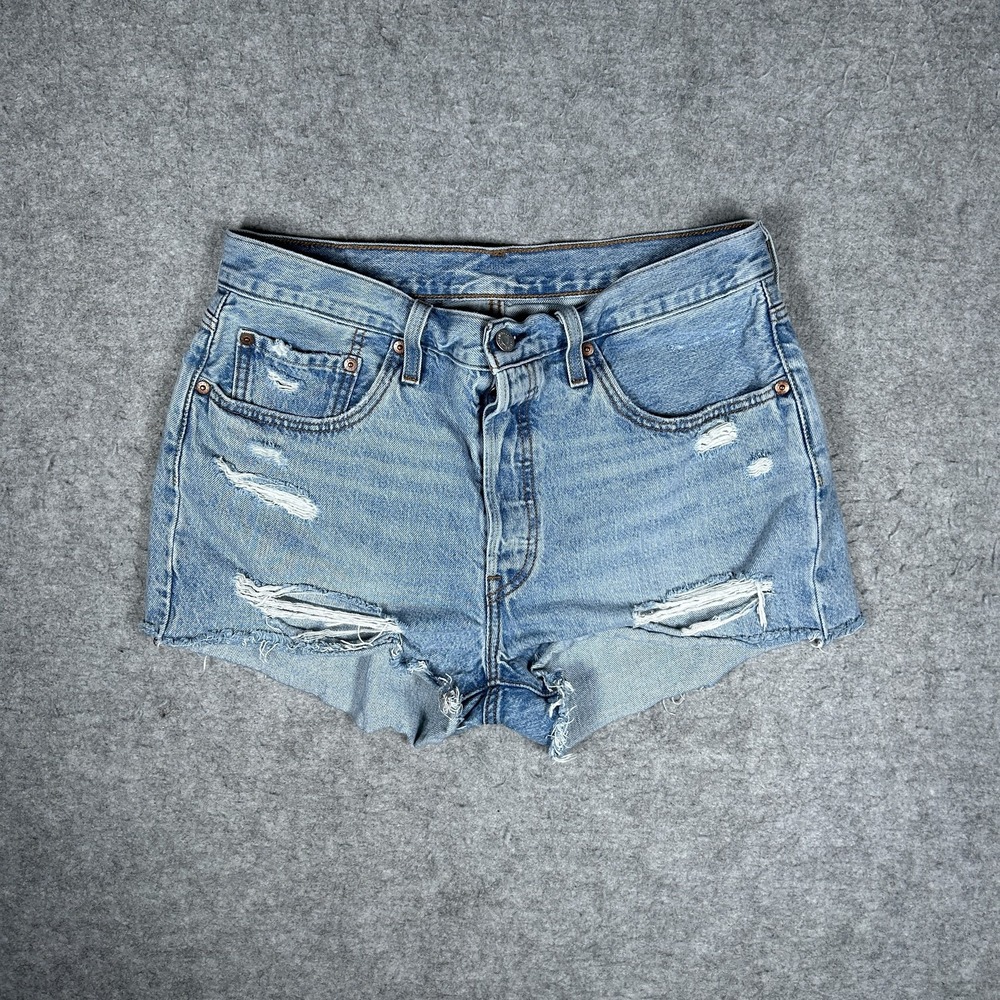 Vintage Levi's 501 Denim Shorts Womens 31 Light Wash Blue Y2K Cutoff Distressed